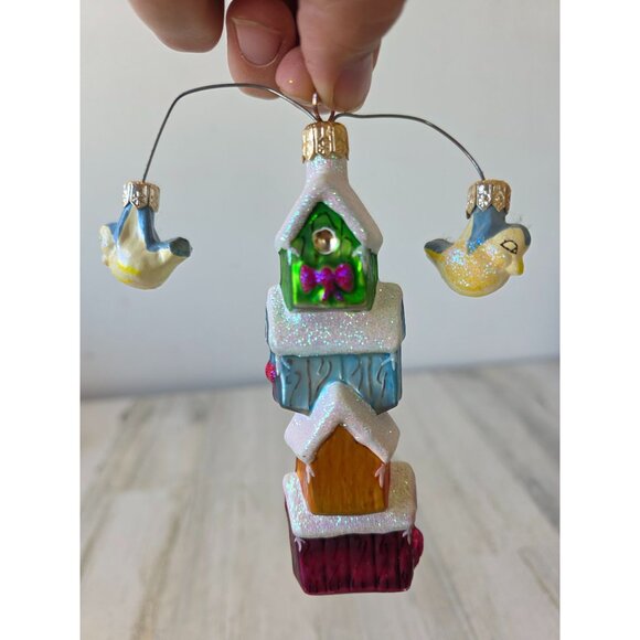 Vintage radko birdhouse tweets mobile bird totem ornament Xmas tree glitter - Picture 1 of 9